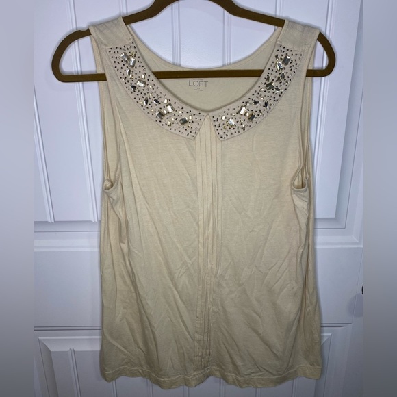 LOFT Cream Jeweled Collar Tank Top Blouse - Picture 2 of 7